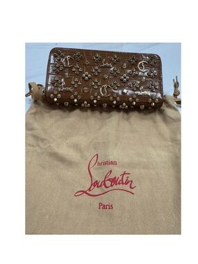 Christian Louboutin Brown Croc Embossed wallet with stud decor